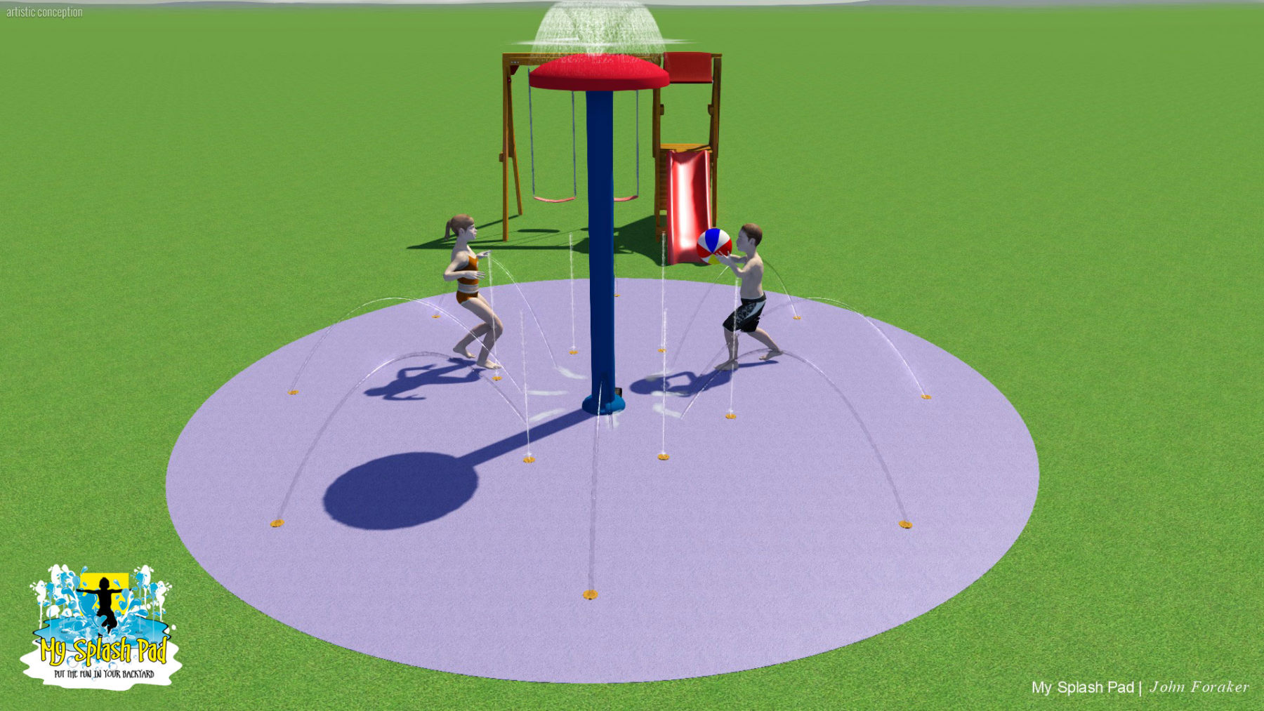 20ft residential splash pad with umbrella Commercial Splash Pad Installer & Manufacturer of