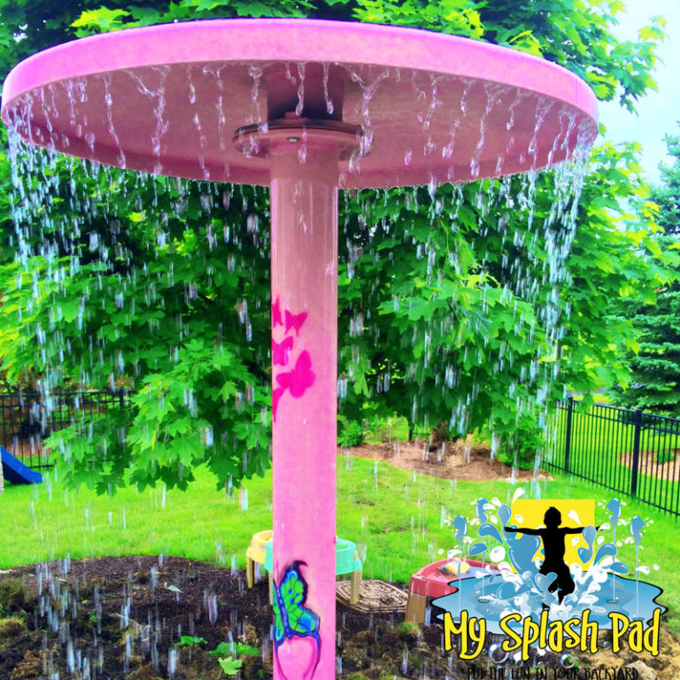 My Splash Pad Pink umbrella splashpad equipment water play toys features manufacturer Made In America