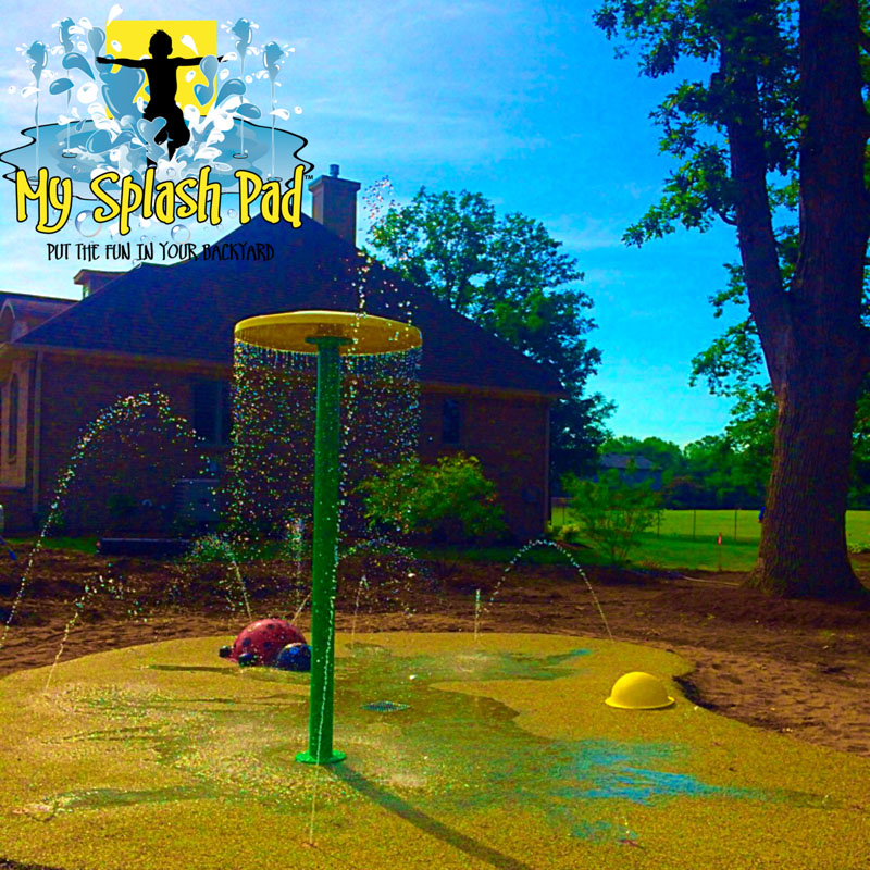 My Splash Pad Ladybug water play above ground feature spray fountain park parks pads splashpad home backyard installer manufacturer
