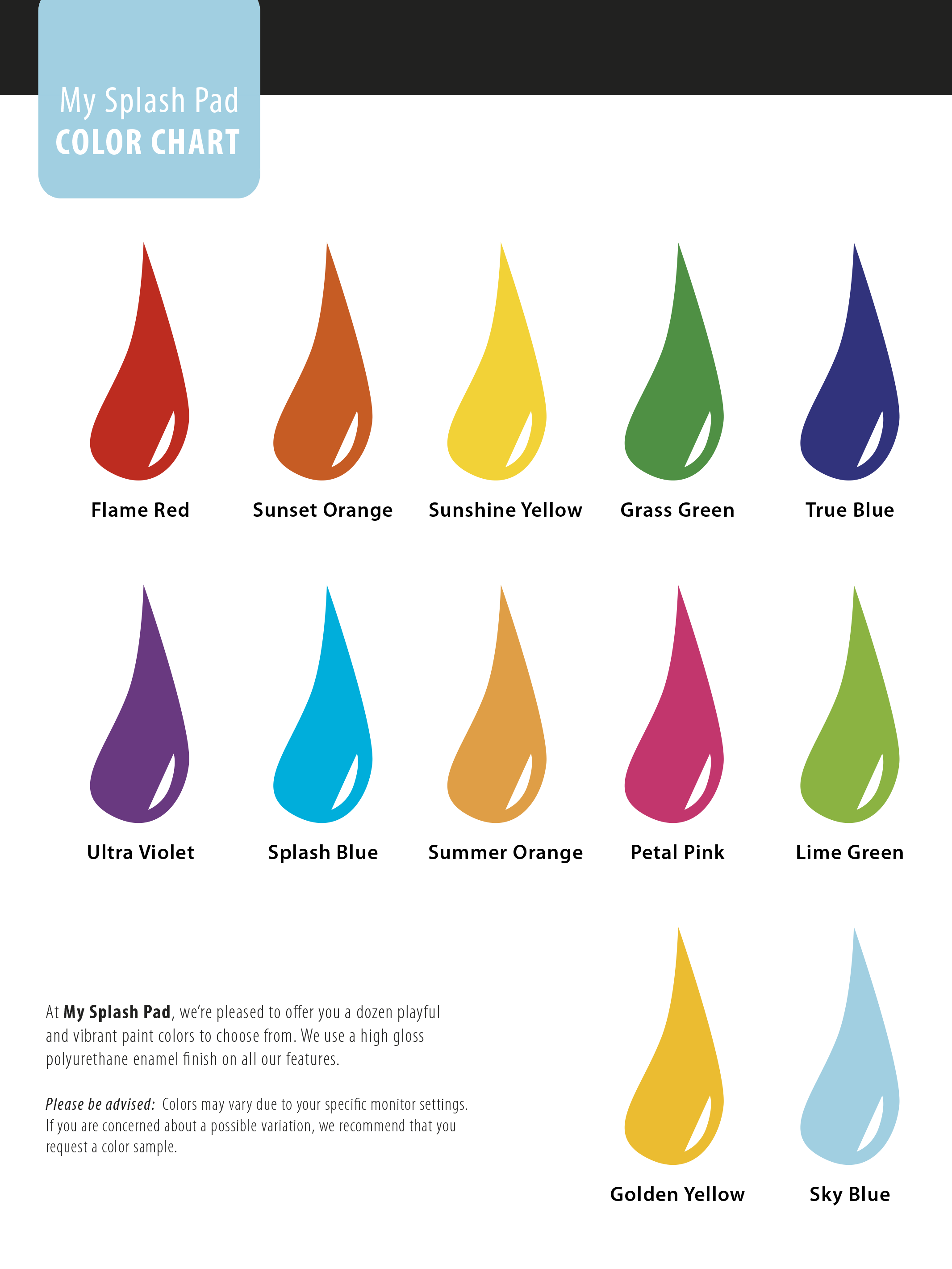 2013 My Splash Pad color chart