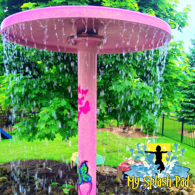 My Splash Pad Pink umbrella splashpad equipment water play toys features Made In America