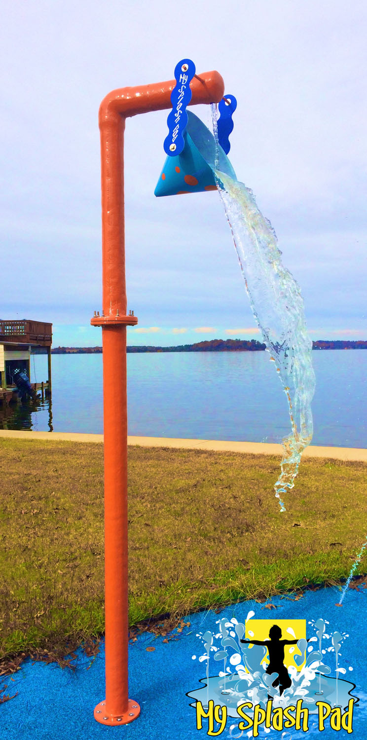 My Splash Pad Single Bucket Dump water play feature Lake Bob Sandlin Pittsburg Texas TX aquatic park spray fountain area installer