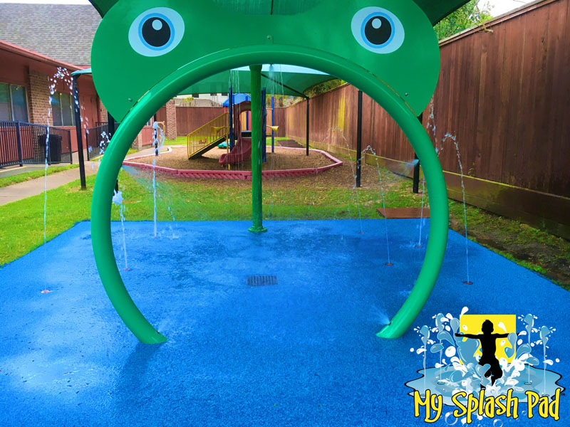 My Splash Pad Texas TX daycare splashpad water park aquatic play area Frog Hoop equipment feature installer manufacturer