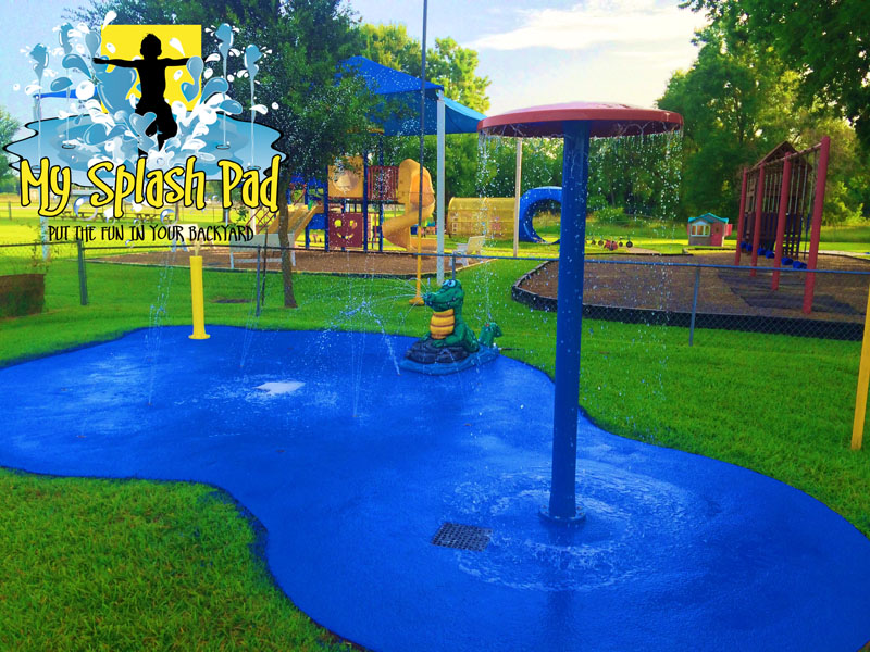 My Splash Pad Water Play area splashpad pads spray ground fountain daycare Houston Texas TX installer