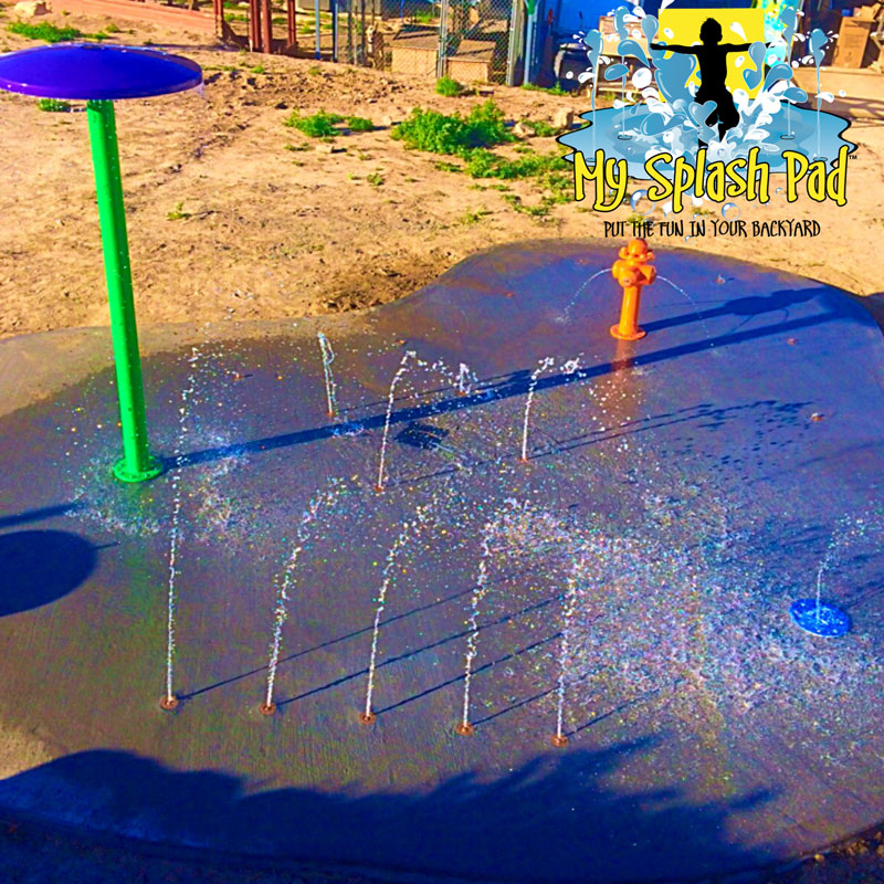 My Splash Pad residential backyard home splashpad pads splashpads water park  parks  spray fountain installer Utah Eagle Mountain