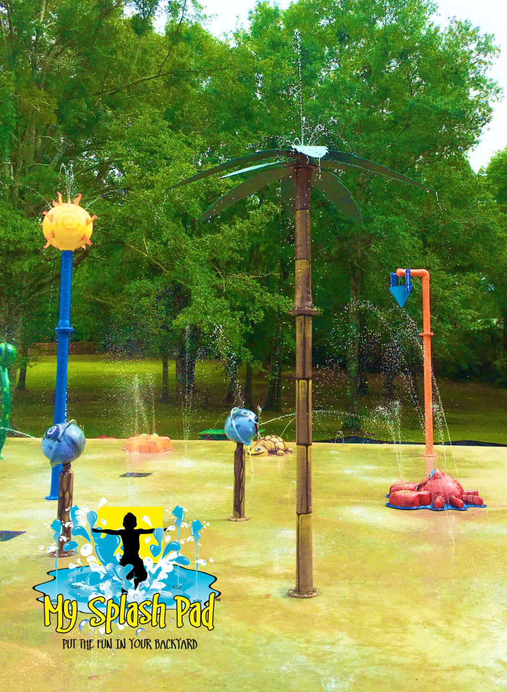My Splash Pad Palm Tree Water Play Features