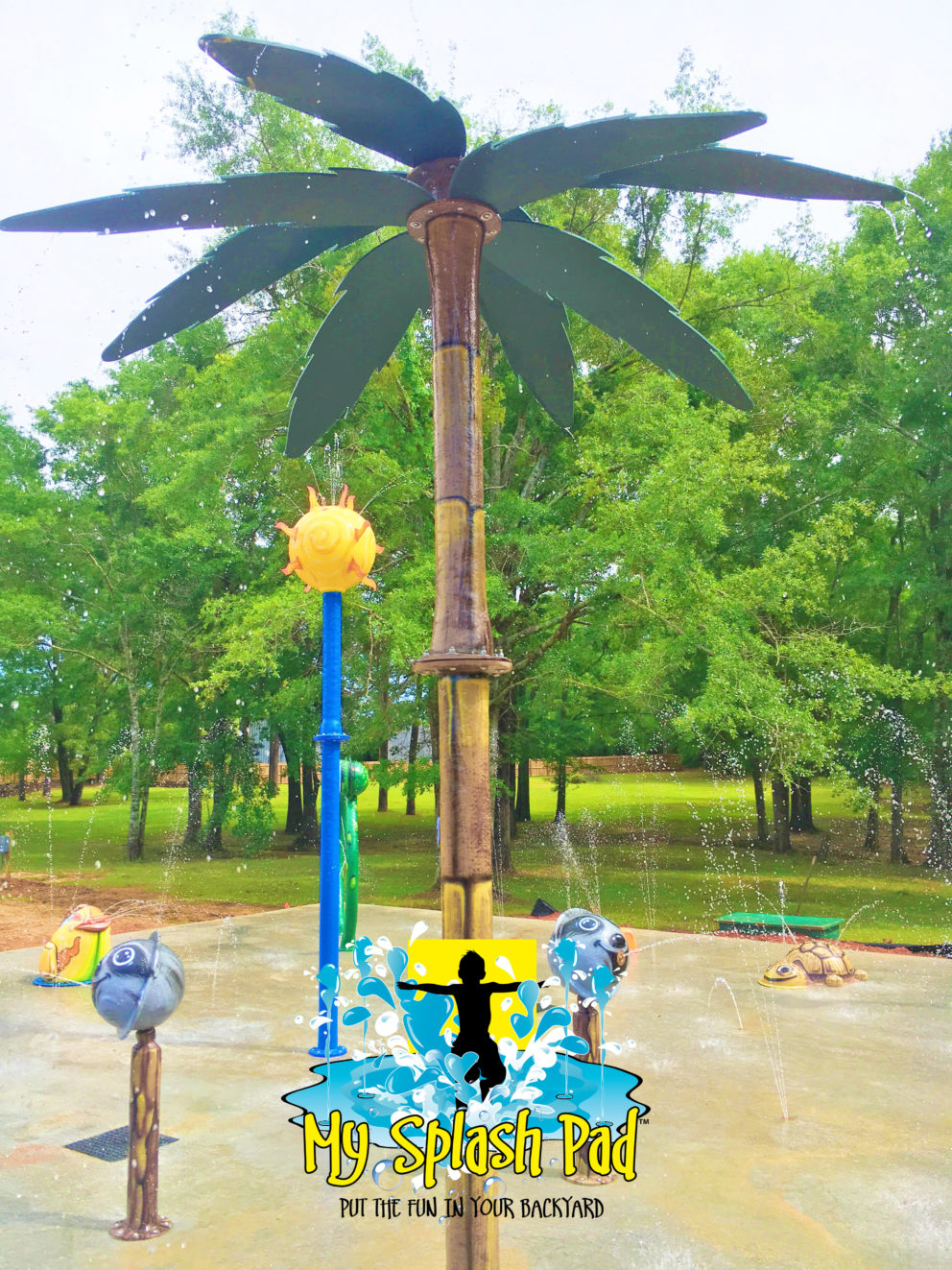 My Splash Pad Palm Tree Water Play Features