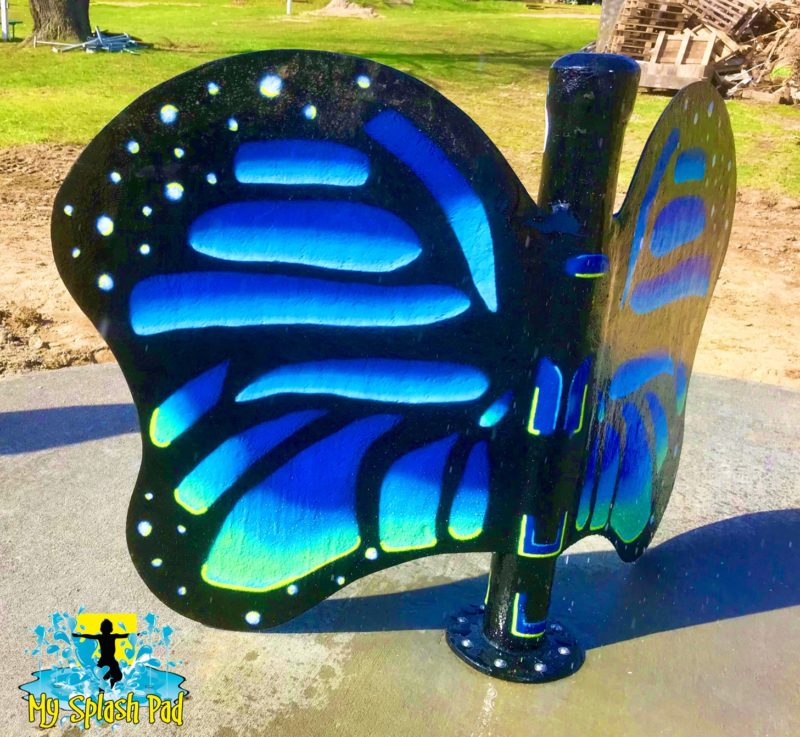 My Splash Pad Butterfly Water Play Feature for Howell MI Taylor Beach RV Resort Campground Waterpark playground aquatic fun