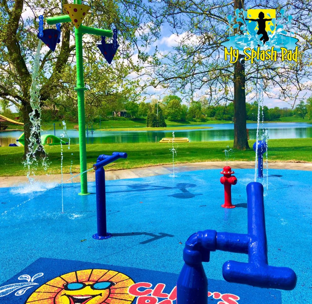 My Splash Pad Water Cannons Fire Hydrant Triple Dump Bucket Lollipop Water Play Features Children Manufacturer Installer Made in Ohio USA