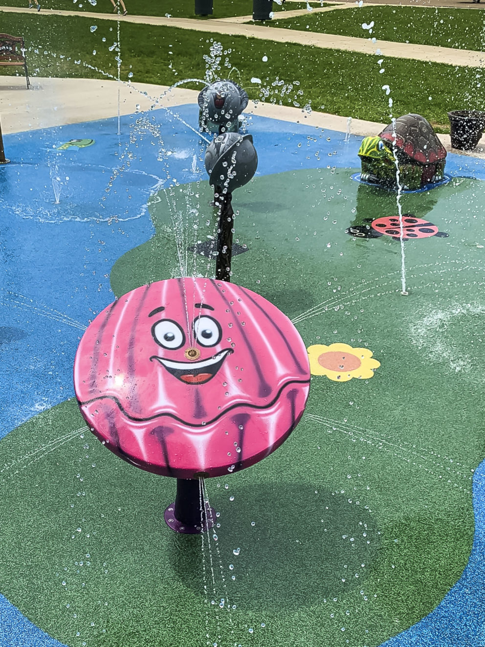 my splash pad clam water play features